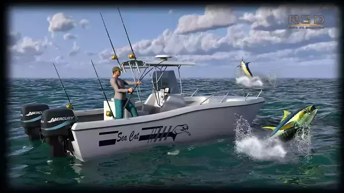 Sea Cat Center Console Outboard Fishing Boat Low-poly 3D model