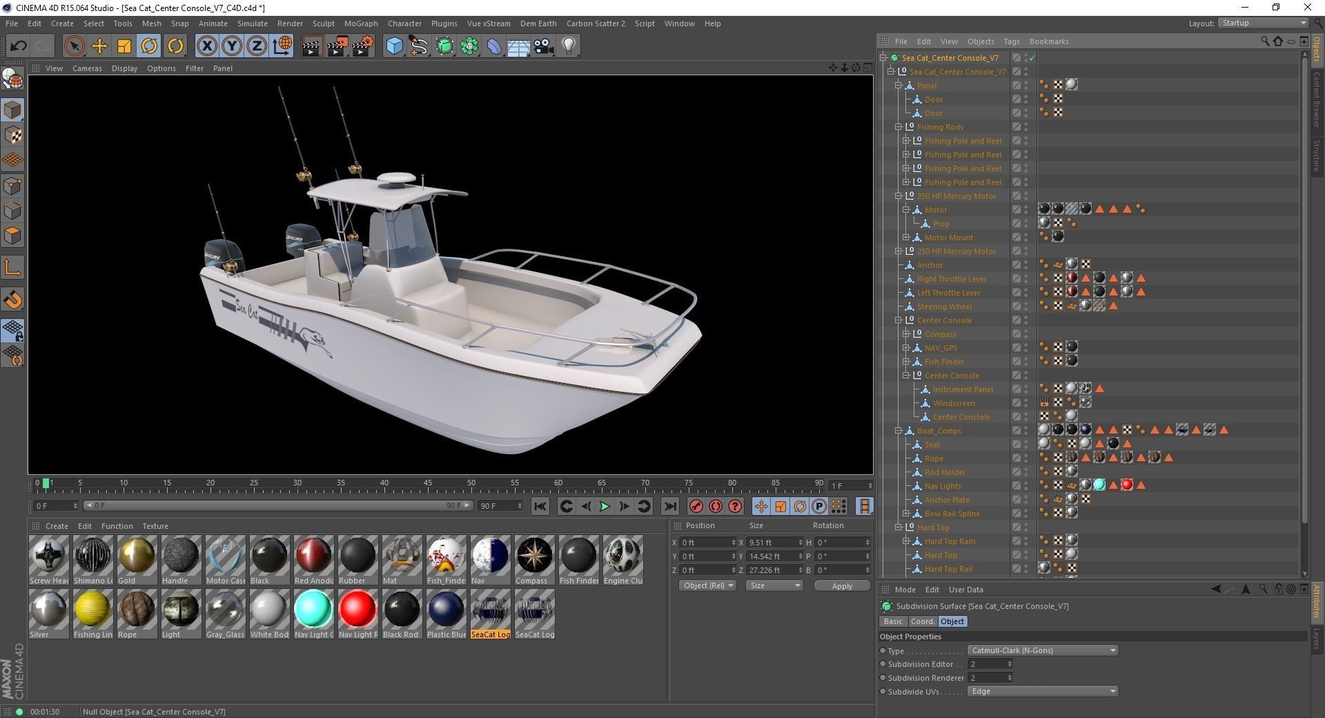 Sea Cat Center Console Outboard Fishing Boat Low-poly 3D model_13
