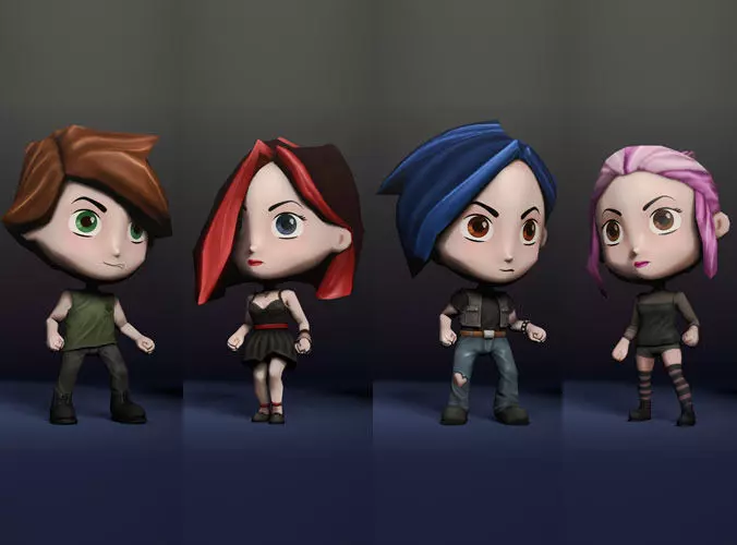 3D characters group Low-poly 3D model_0