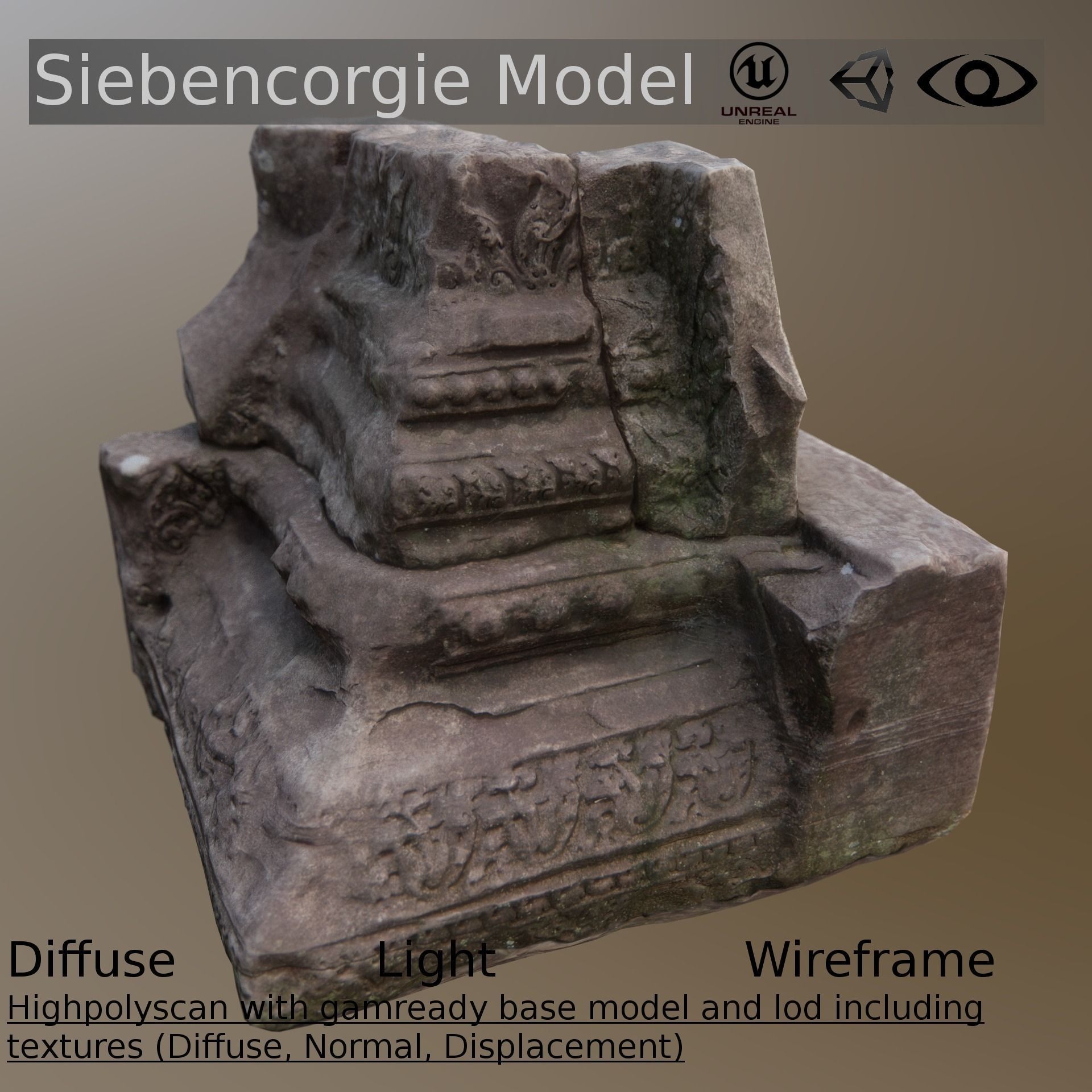 Pillar Base Asymmetric Ancient Low-poly 3D model_0