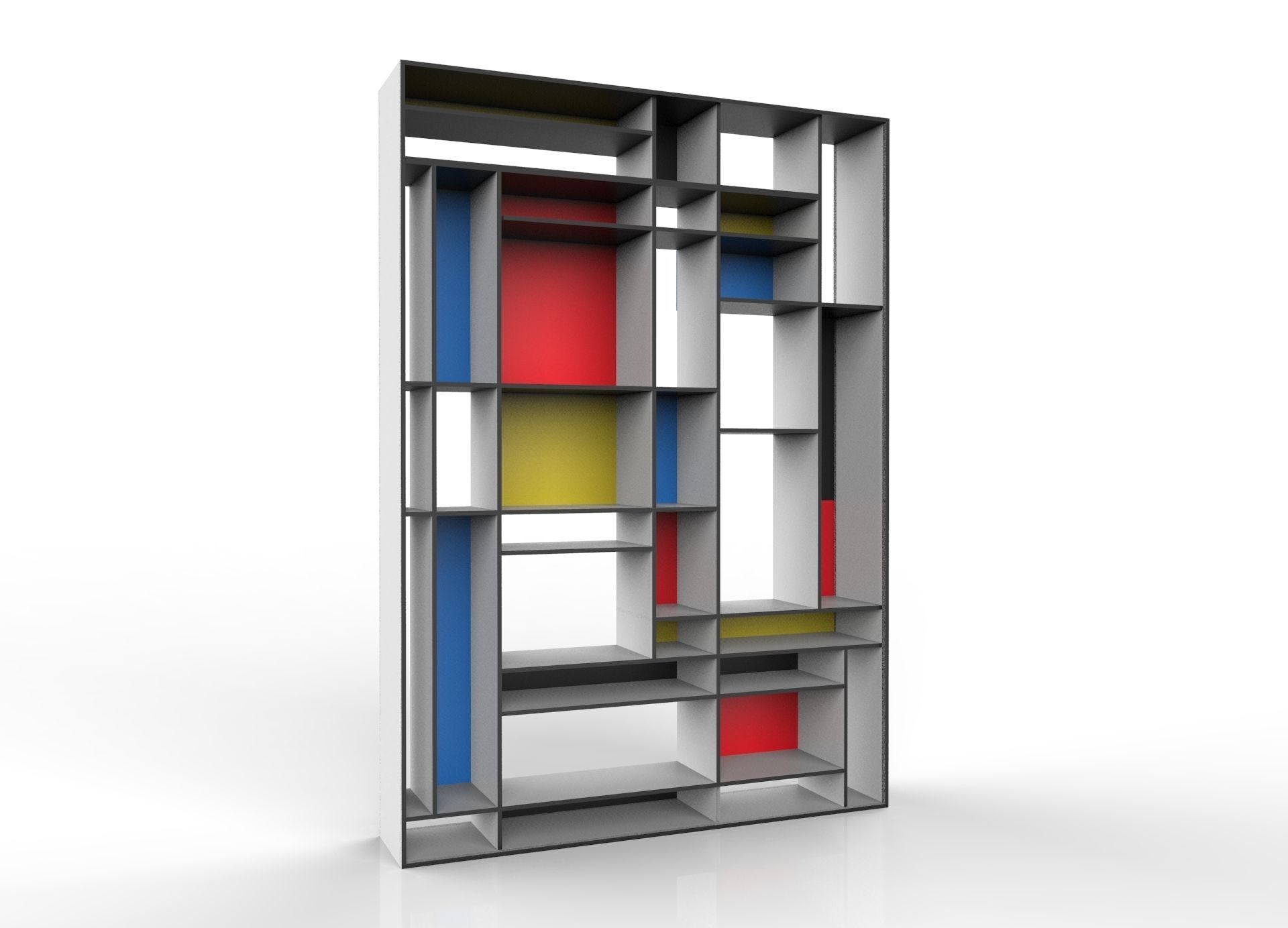 Mondriaan Bookshelf 3D model_1