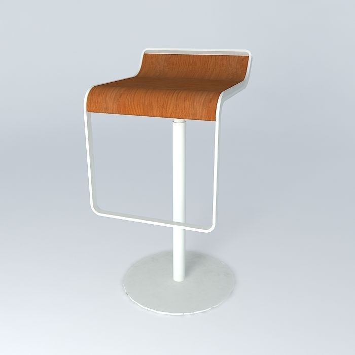 bench bar stool with base and wooden seat Free 3D model_1