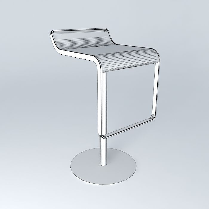 bench bar stool with base and wooden seat Free 3D model_4