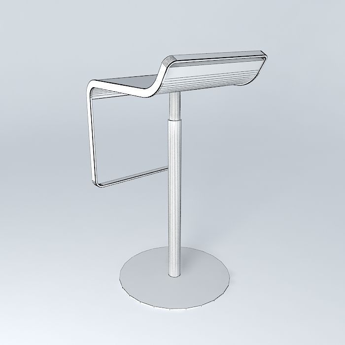 bench bar stool with base and wooden seat Free 3D model_3