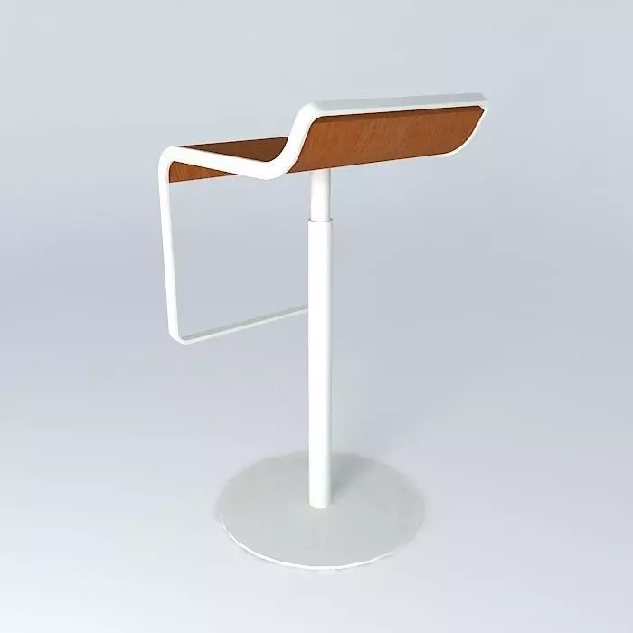 bench bar stool with base and wooden seat Free 3D model_0