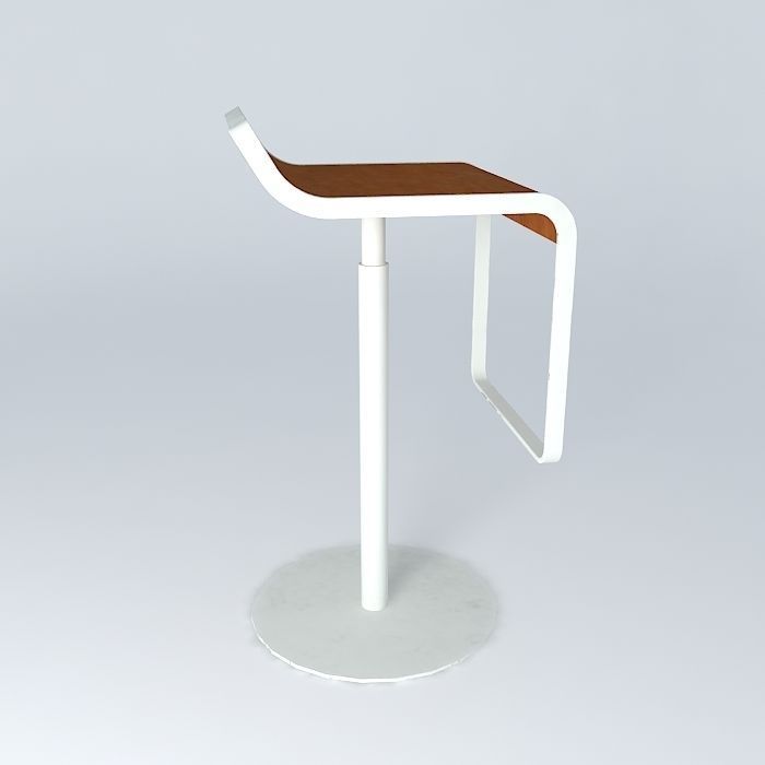 bench bar stool with base and wooden seat Free 3D model_2