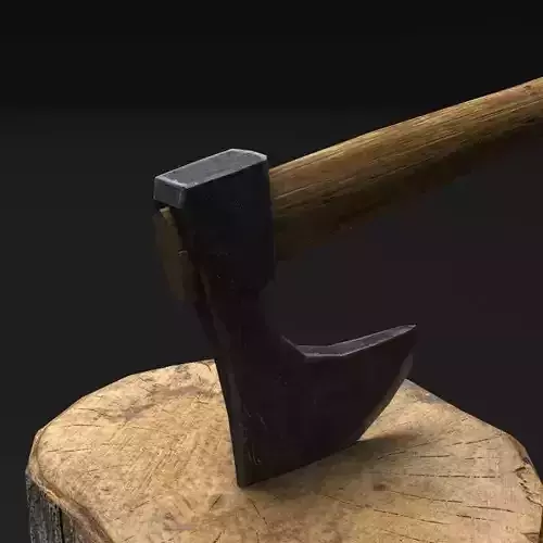 Axes - Game ready axe on tree stump Free 3D print model