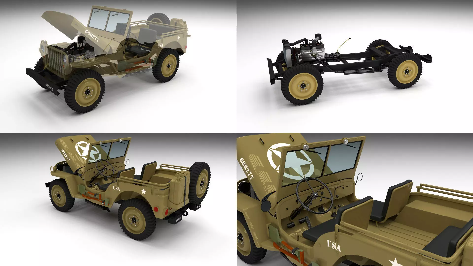 Full w chassis Jeep Willys MB Military Desert 3D model