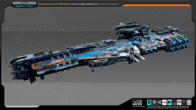 SciFi Frigate G2 Low-poly 3D model