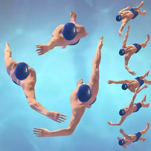 Swimming Man Back Style Riged and Animated Biped Low-poly 3D model