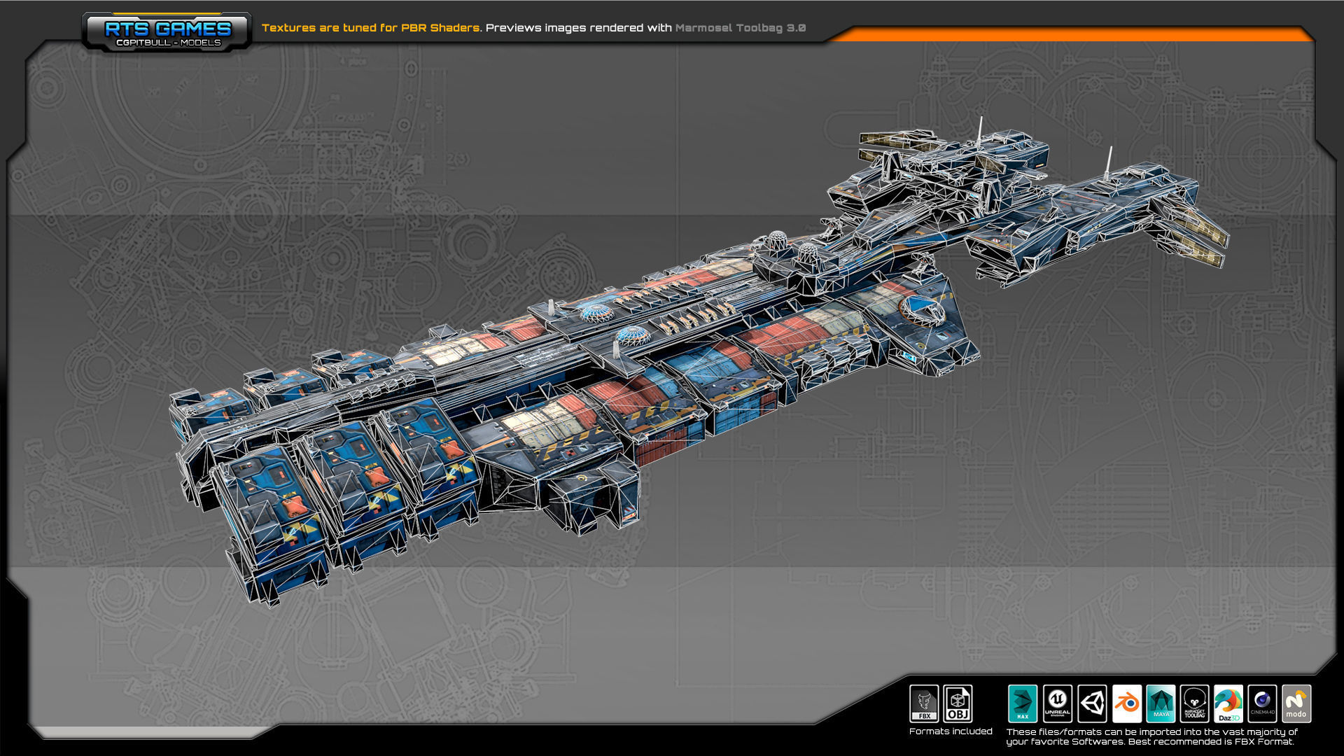 SciFi Cargoship G5 Low-poly 3D model_4