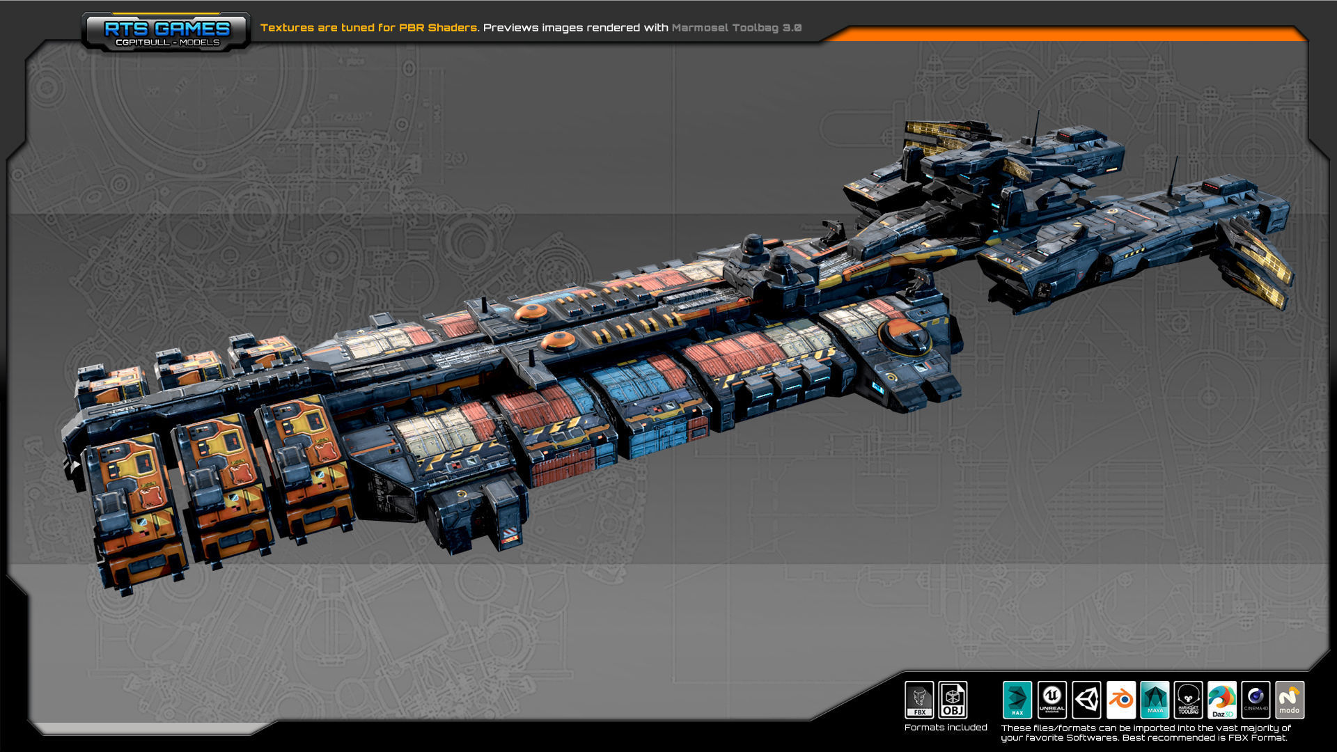 SciFi Cargoship G5 Low-poly 3D model_1