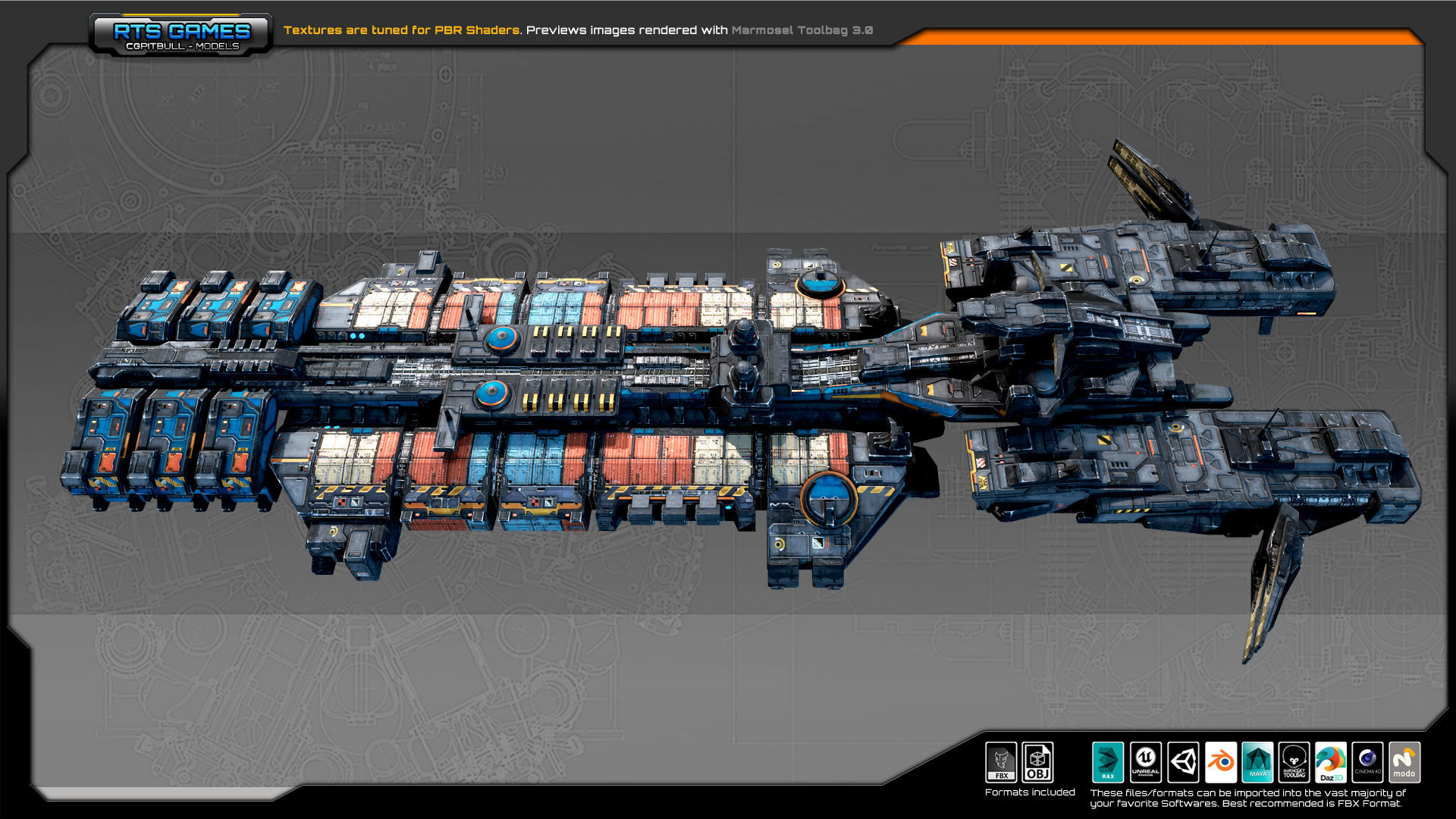 SciFi Cargoship G5 Low-poly 3D model_2