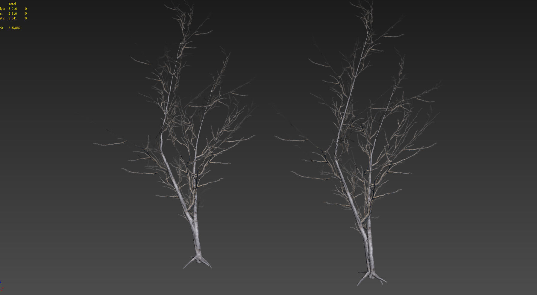 10 Old Branched Leaf Tree Models Low-poly 3D model_22