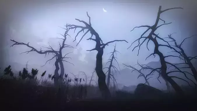10 Old Spooky Tree Models For AAA And Mobile Games Low-poly 3D model