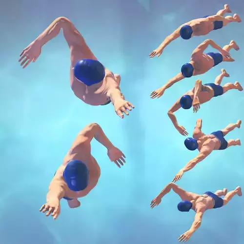 Swimming Man Classic Style Riged and Animated Low-poly 3D model