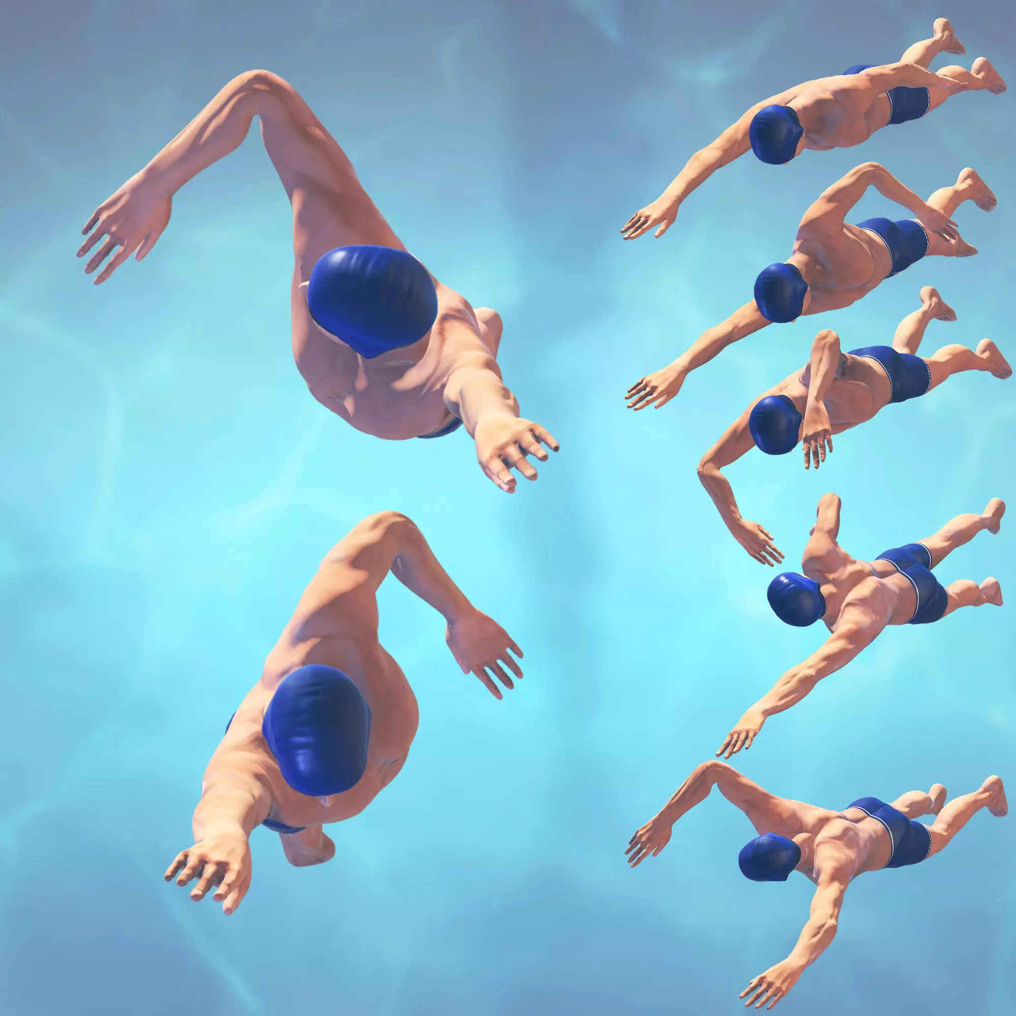 Swimming Man Classic Style Riged and Animated Low-poly 3D model_0