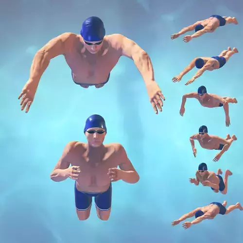 Swimming Man Frog Style Riged and Animated Low-poly 3D model