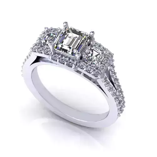 Halow Three stone Engagement Ring