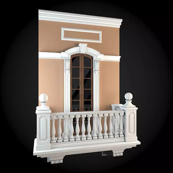 Wall balcony with window and railing 3D model_0