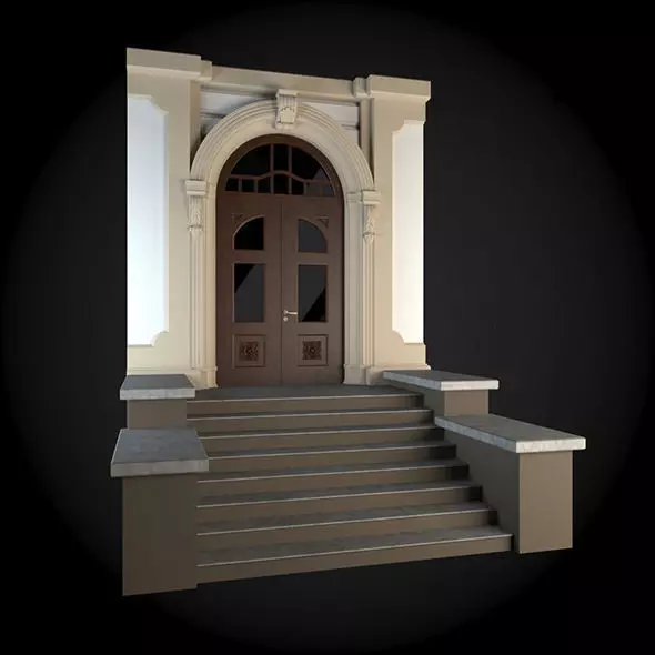 Wall front door of building 3D model_0