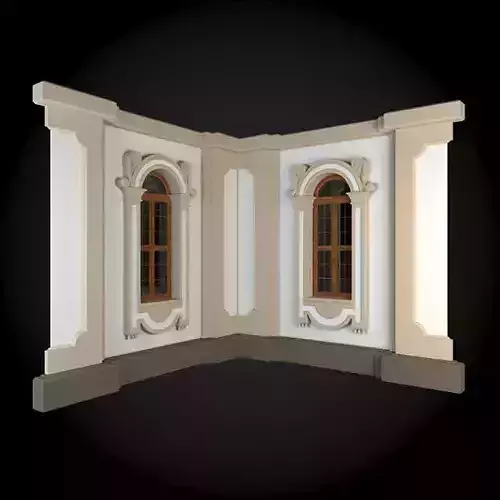 Wall ornate room with two windows