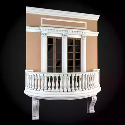 Wall balcony with railings and windows