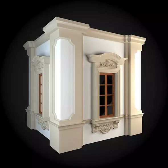 Wall building with windows and doors 3D model_0