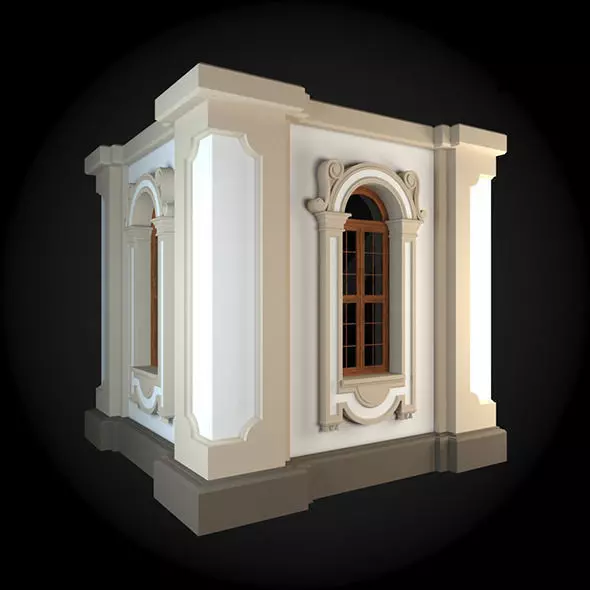 Wall building with arched window 3D model_0