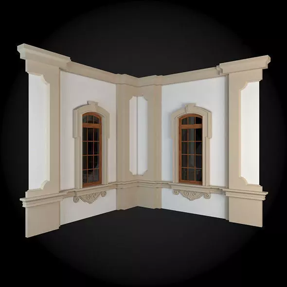 Wall room with two windows 3D model_0