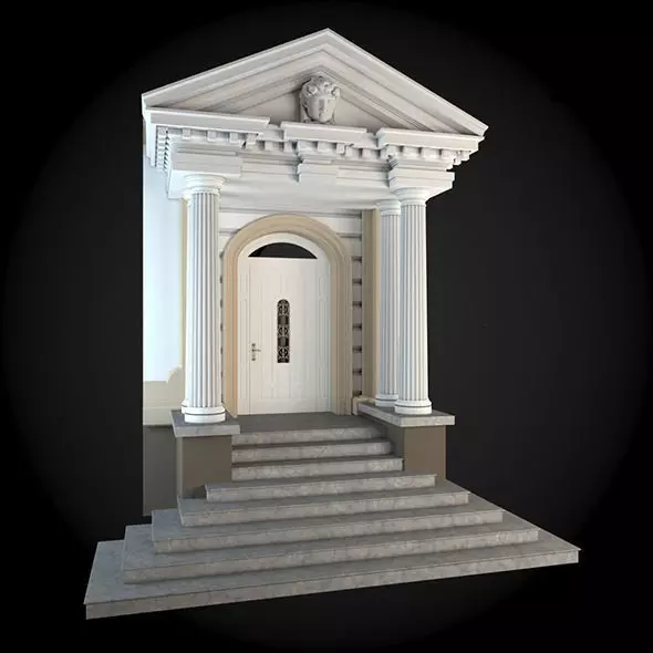 Wall front door of building 3D model_0