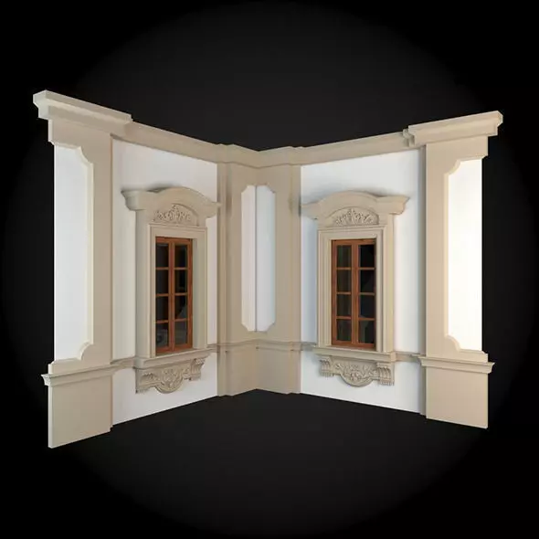 Wall room with two windows and door 3D model_0