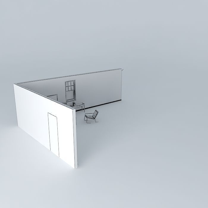 Bedroom set wall with window 3D model_4