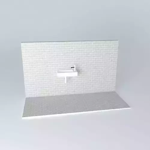 cloakroom basin slimline with tap bottle trap 3D model