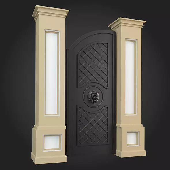 Gates door with two columns and pillars 3D model_0