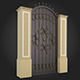 Gates wooden gate with wrought iron ornaments 3D model_1