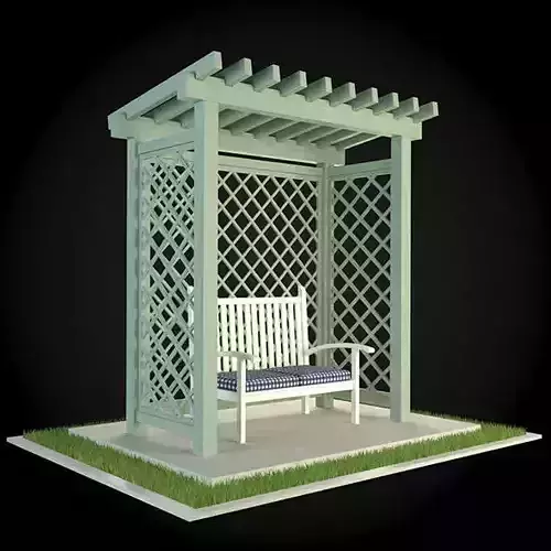 Pergola wooden with bench 3D model