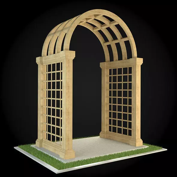 Pergola wooden arch 3D model_0