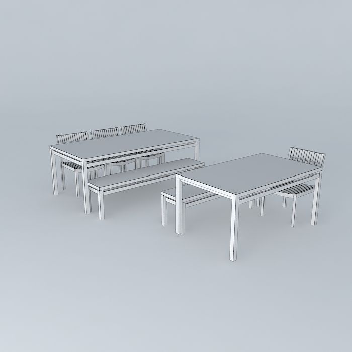 table chairs bench 3D model_3