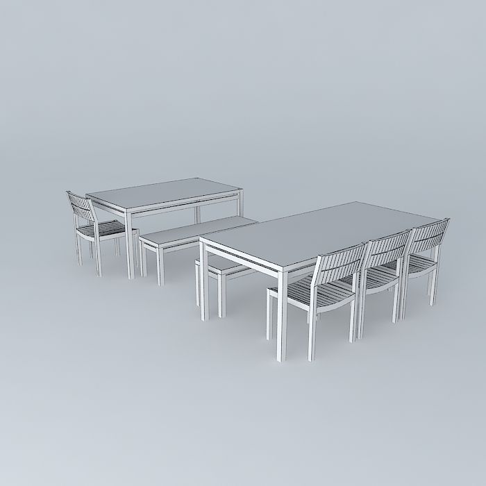 table chairs bench 3D model_4