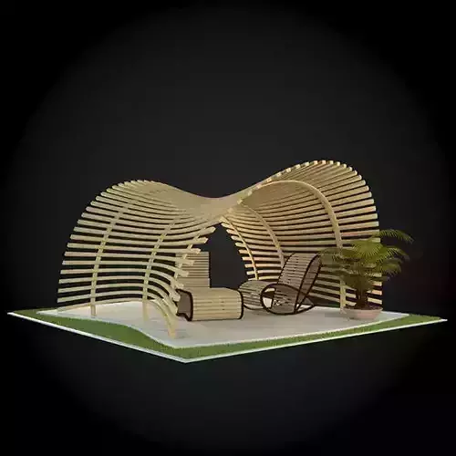 Pergola wooden structure with lounge chair 3D model