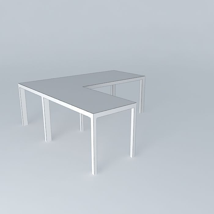 Desk with return - white lacquer 3D model_3