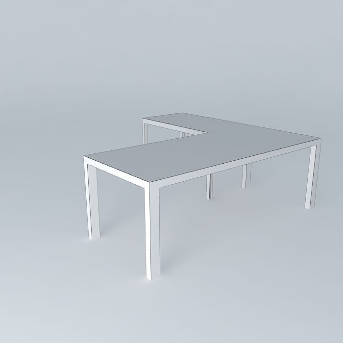 Desk with return - white lacquer 3D model_4
