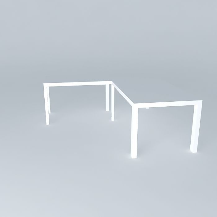 Desk with return - white lacquer 3D model_2
