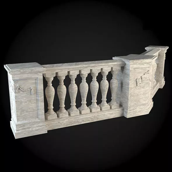 Baluster marble railing 3D model_0