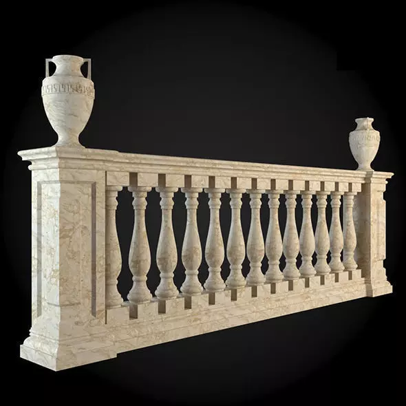 Baluster marble railing 3D model_0