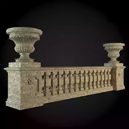 Baluster stone railing with two urns