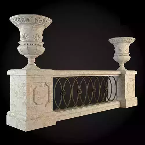 Baluster marble balcony with two urns