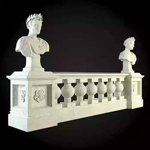 Baluster marble railing with two busts