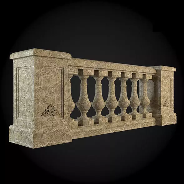 Baluster marble railing 3D model_0